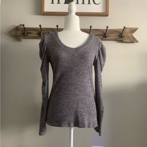 For The Republic Gray Puff-shoulder V-neck sweater